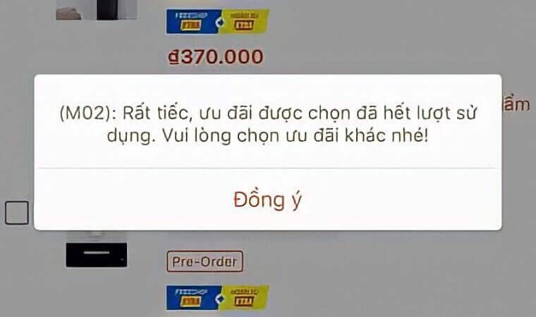 Mã giảm giá Shopee hết lượt sử dụng