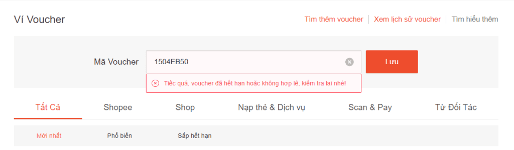 Mã giảm giá Shopee không hợp lệ