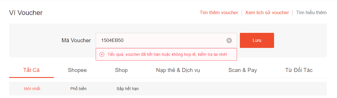 Mã giảm giá Shopee không hợp lệ